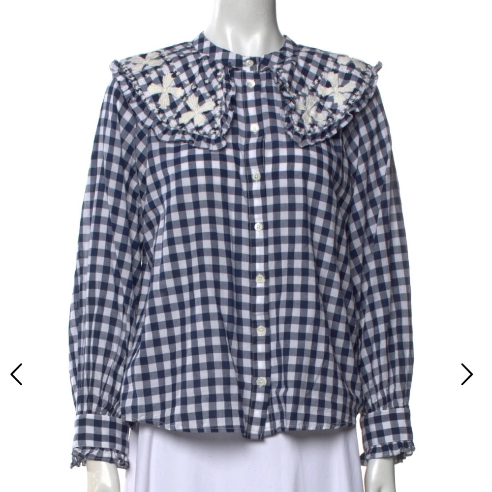 Sea New York Plaid Print Crew Neck Button-Up Top
